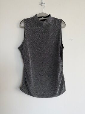Michael Kors Textured Sleeveless Mock Neck Top in Black and White